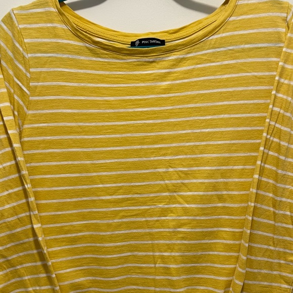 Pink tartan cotton top yellow with white stripes Medium sz. Pink tartan designer - Picture 3 of 10